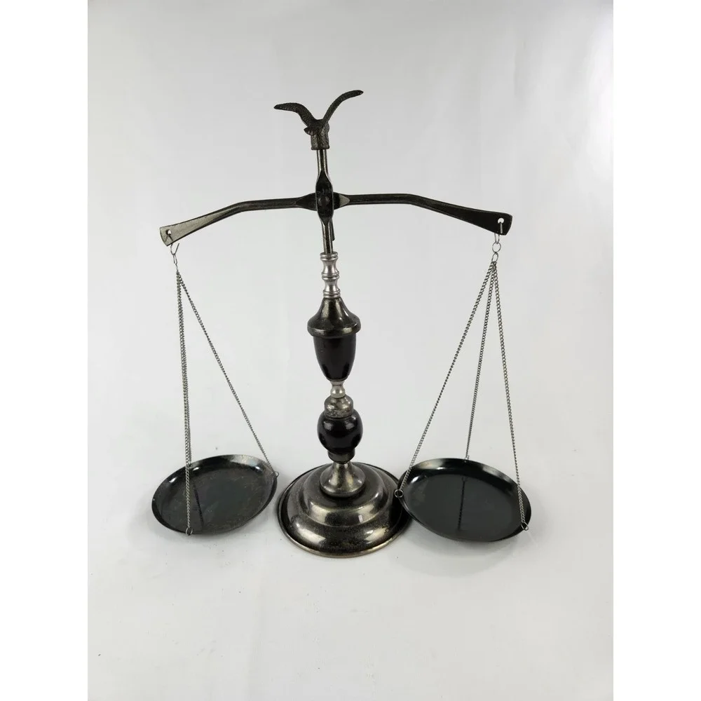 Vintage Wood & Metal Functioning Libra Scale‎ of Justice w Eagle Finial